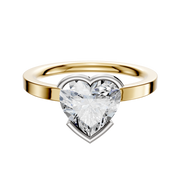 An 18K two tone bezel half bezel East/West classic flat 2.0mm engagement ring displayed against a plain white background.