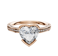 A 14K rose gold engagement ring with a classic flat design, featuring East/West bezel setting and three rows of pavé diamonds along the 2.0mm band.