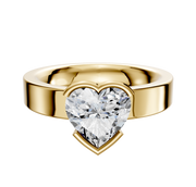 A 14K yellow gold bezel half-bezel east/west classic flat 4.0mm engagement ring, showcased against a plain white background.