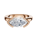 The 14K Rose Gold Bezel Half Bezel East/West Cathedral Dome 3.0mm Engagement Ring features a large marquise-cut clear gemstone set horizontally in a modern bezel setting, shown against a plain white background.