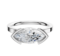 A 14K white gold engagement ring with a classic flat 2.0mm band featuring a marquise-cut diamond in an east/west bezel half bezel setting, displayed on a white background.