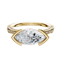 A 14K yellow gold bezel half bezel East/West classic flat engagement ring with 3-row pave, featuring a 2.0mm center stone, displayed on a plain white background.