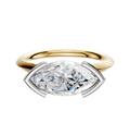 The 18K Two Tone Bezel Half Bezel East/West Cathedral Knife Edge 2.0mm Engagement Ring features a striking design, displayed on a plain white background.