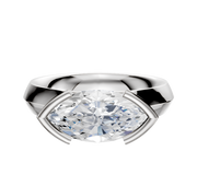 A 14K white gold engagement ring with a knife edge and East/West half bezel setting, featuring a 4.0mm gemstone, displayed against a plain white background.