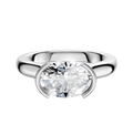 The Platinum Bezel Half Bezel East/West Cathedral Dome 3.0mm Engagement Ring features a sleek platinum band and a round, faceted gemstone centerpiece, showcased against a simple white background.