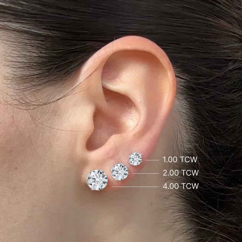 Lab Grown Diamond 4.00ct Stud Earrings in 14K White Gold, featuring round, clear stones set in classic prongs and shown against a white background.