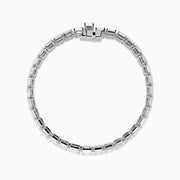 The Platinum Emerald Cut 14.47 Ct. Diamond Tennis Bracelet features a continuous row of prong-set, emerald cut diamonds displayed on a plain white background.