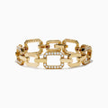 The D'Oro 14K Yellow Gold Diamond Bracelet features large rectangular links adorned with rows of sparkling diamonds, showcased against a white background.