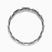 The Men's 14K White Gold Blue and White Diamond Link Bracelet features rectangular links with blue and white diamonds in geometric patterns set against a white gold background.
