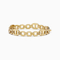 The D'Oro 14K Yellow Gold Chain Link Diamond Bracelet features interlocking oval links and embedded diamonds for a luxurious, elegant look.