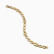 The D'Oro 14K Yellow Gold Chain Link Diamond Bracelet features interlocking oval links and embedded diamonds for a luxurious, elegant look.