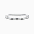 The 925 Sterling Silver and Diamond Bangle features a sleek design with repeating square sections, each set with sparkling diamond-like clear stones.