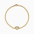 The 14K Yellow Gold Heart Curb Chain Bracelet features a delicate heart-shaped charm on a classic curb chain, shown on a plain white background.