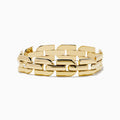 The 14K Yellow Gold Hollow Link Bracelet features thick, interlocking rectangular links with smooth, polished surfaces, shown against a white background.