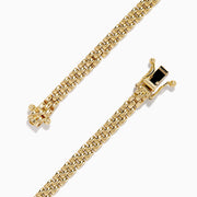 A 14K yellow gold Panther chain link bracelet displayed in a circular shape on a white background, featuring a secure clasp.