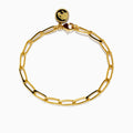 The Unisex 925 Gold Plated Sterling Silver 8 Paper Clip Bracelet features elongated oval links and a round black and gold yin-yang charm near the clasp.
