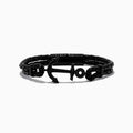 Mens 925 Sterling Silver Black Spinel Anchor Leather Bracelet features black braided leather and a black metal anchor-shaped clasp with Black Spinel, shown on a plain white background.