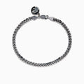 The 925 Mens Sterling Silver Curb Chain Link Bracelet features a lobster clasp and a small, round yin-yang charm, displayed on a white background.
