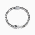 The 925 Sterling Silver Panther Bracelet features thick, shiny links and a rectangular clasp, elegantly arranged in a circular shape on a white background.