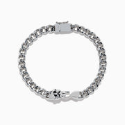 The 925 Sterling Silver Panther Bracelet features thick, shiny links and a rectangular clasp, elegantly arranged in a circular shape on a white background.