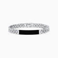The Mens 925 Chain Link Sterling Silver Onyx Bracelet 6.80 TCW features a rectangular black onyx plate at the center, presented against a white background.