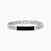 The Mens 925 Chain Link Sterling Silver Onyx Bracelet 6.80 TCW features a rectangular black onyx plate at the center, presented against a white background.