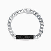 The Mens 925 Sterling Silver Chain Link Black Spinel Bracelet 1.45 TCW features a rectangular clasp with black spinel inlay, shown against a white background.