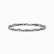 The Mens 925 Sterling Silver Anchor Bracelet features interlocking rectangular and oval links, a polished shiny finish, and a secure clasp—displayed on a white background, its the perfect accessory for adding style to any look.