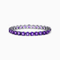 The 925 Sterling Silver Purple Amethyst Bracelet is shown on a plain white background, featuring faceted round amethyst gemstones in a classic tennis style.