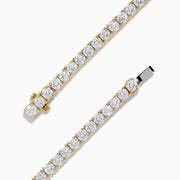 The Lab Grown Round Diamond 7.00ct Tennis Bracelet in 14K Yellow Gold showcases a single row of sparkling lab-grown diamonds set in a continuous line of yellow gold, displayed against a white background.