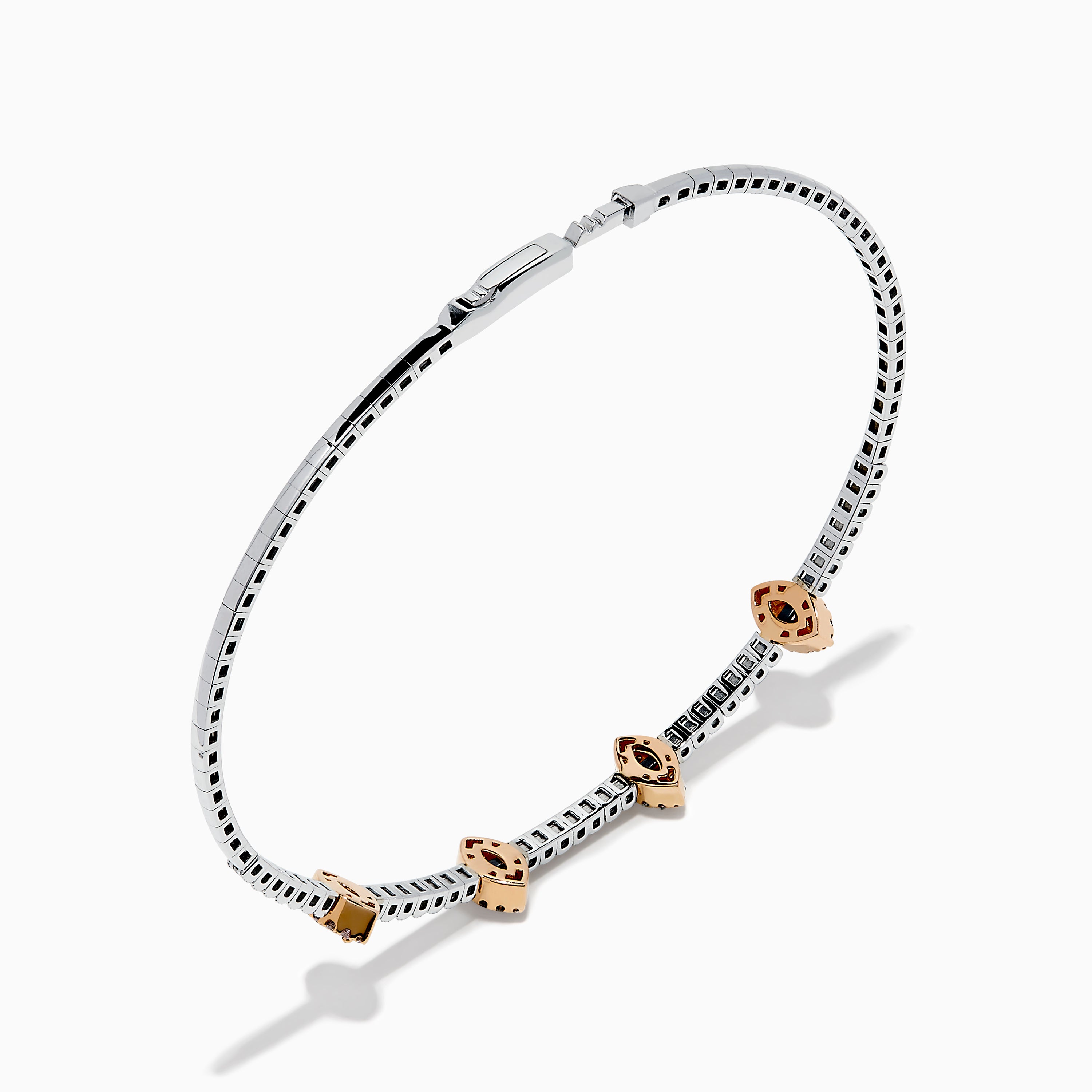 14K Two-Tone Gold Pink and White Diamond Flexible Bangle