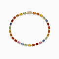 The Watercolors 14K Yellow Multi Sapphire and Diamond Tennis Bracelet features yellow multi sapphires and diamonds in a repeating pattern, secured with a box clasp.