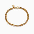 The Mens 14K Yellow Gold Chain Bracelet 8.25 features a chunky curb link design and a small round charm near the clasp, shown against a white background.