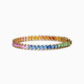 The Watercolors 14K Yellow Gold Multi Sapphire Bracelet features marquise-cut sapphires in a gradient rainbow pattern, transitioning from pink, purple, blue, green to orange around the band.