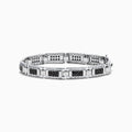The Men's 14K White Gold White and Black Diamond Link Bracelet features rectangular links with black and white diamond accents, shown on a white background.