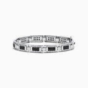 The Men's 14K White Gold White and Black Diamond Link Bracelet features rectangular links with black and white diamond accents, shown on a white background.