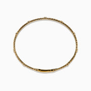 The 14K Yellow Gold Diamond Station Flexible Bangle features smooth rectangular links and evenly spaced round diamonds, offering minimalist elegance in a thin, flexible design perfect for any occasion.