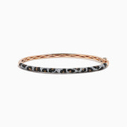 The Signature 14K Rose Gold Diamond Panther Print Bangle Bracelet features a textured band with black, silver, and gold panther print and a secure clasp for modern, effortless style.