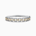 Introducing the 14K Two Tone Diamond Chain-Link Bangle: a refined bracelet crafted with alternating gold and silver rectangular links, each embellished with delicate diamonds for an elegant, luxurious look against a white background.