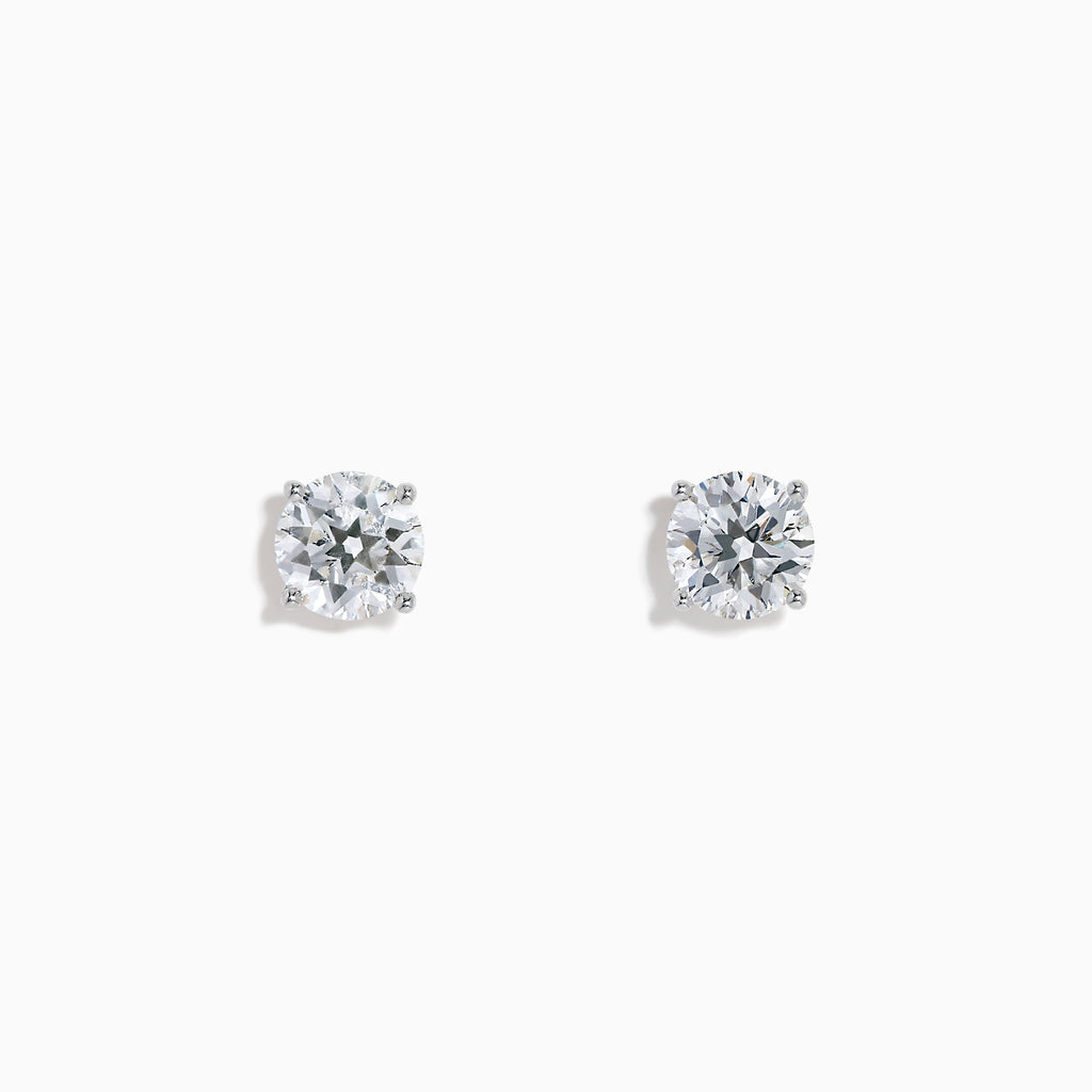 The Star Lab Grown Diamond Stud Earrings in 18K White Gold feature round lab diamonds in classic prong settings, elegantly displayed against a plain white background.