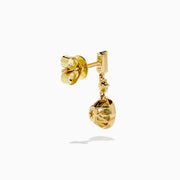 Star Lab Grown Diamond Bezel Solitaire Drop Earrings in 18K yellow gold feature large round center stones, a smaller round stone above each, and a rectangular top stone, all set against a plain white background.
