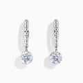 The Star Lab Grown Diamond Beaded Hoop Solitaire Drop Earrings in 18K White Gold feature a round lab-grown diamond dangling from each hoop, photographed on a white background.