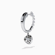 The Star Lab Grown Diamond Beaded Hoop Solitaire Drop Earrings in 18K White Gold feature a round lab-grown diamond dangling from each hoop, photographed on a white background.