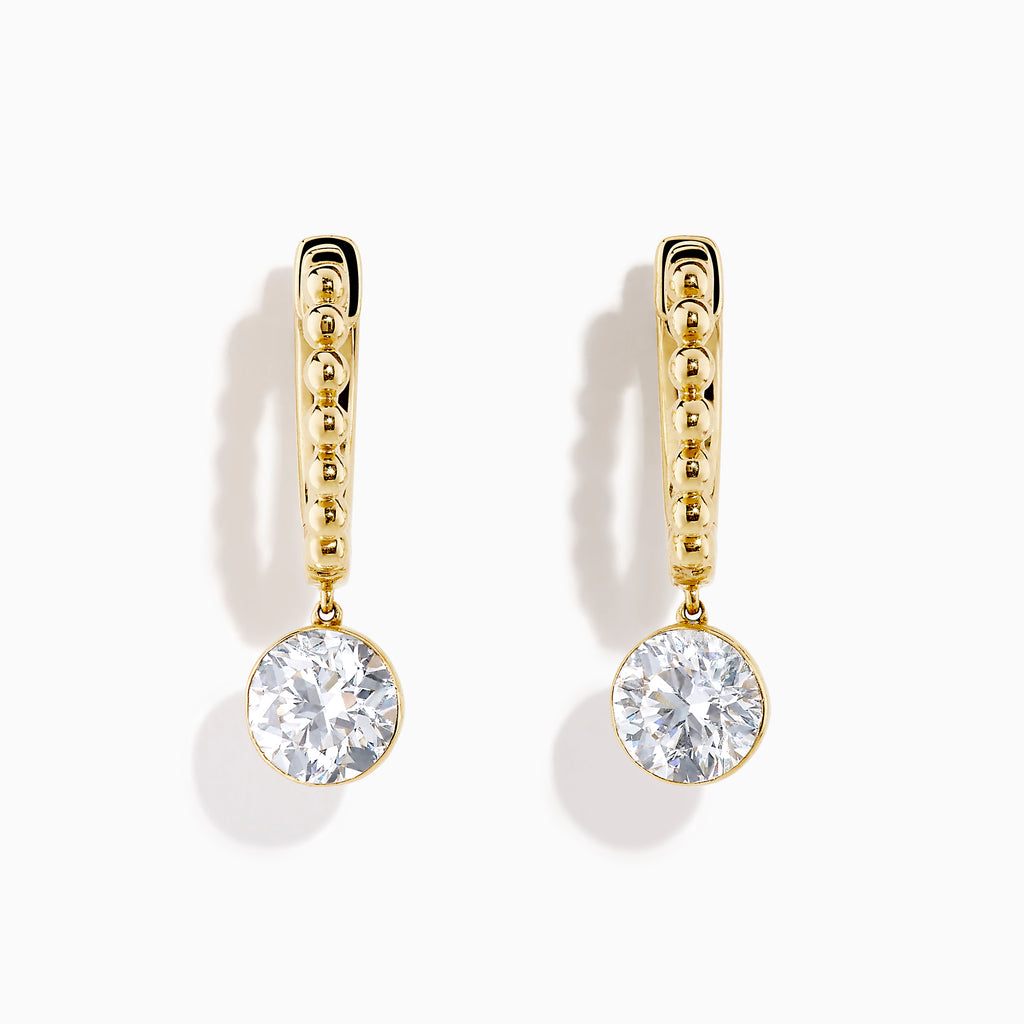 Star Lab Grown Diamond Beaded Hoop Solitaire Drop Earrings in 18K Yellow Gold, each featuring a solitaire diamond drop and beaded texture, beautifully displayed on a white background—perfect as timeless statement earrings.
