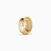 The 14K Yellow Gold Multi Row Pave Diamond Chunky Hoop Earrings feature sparkling diamonds set in multiple rows on chunky hoops, shown against a white background.