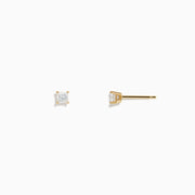 A pair of 14K Yellow Gold Diamond Solitaire Stud Earrings, 0.25 TCW, features square-cut stones in gold prongs and is shown against a plain white background.