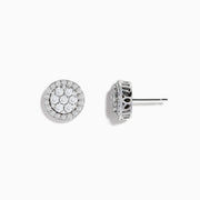 The Bouquet 14K White Diamond Cluster Stud Earrings (0.95TCW) showcase sparkling diamonds set in concentric circles on a white gold base, elegantly displayed against a plain white background.