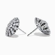 The 14K White Gold Diamond Firework Stud Earrings are shown against a white background, each featuring multiple sparkling diamonds set in a round, starburst-inspired floral cluster.