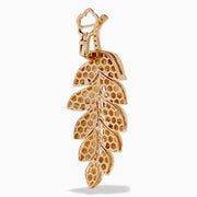 The 14K Rose Gold Diamond Leaf Cascade Drop Earrings feature sparkling diamonds in layered leaf shapes and a polished finish, beautifully displayed on a white background.