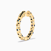 14K Yellow Gold Blue Sapphire & Diamond Hoop Earrings, 3.58 TCW, with alternating round blue sapphires and white diamonds, displayed on a plain white background.